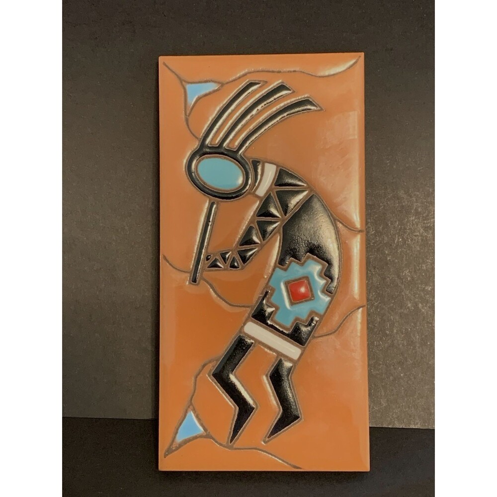 Ceramic Glazed Tile Kokopelli Flute Player Dancer Southwestern Style Decor 3 X 6